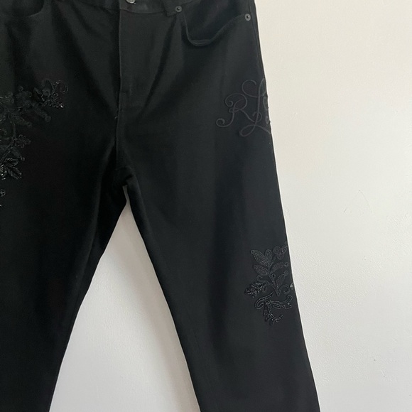 Lauren Ralph Lauren Black Embroidery Embellished High Rise Straight Leg Jeans - Picture 7 of 11